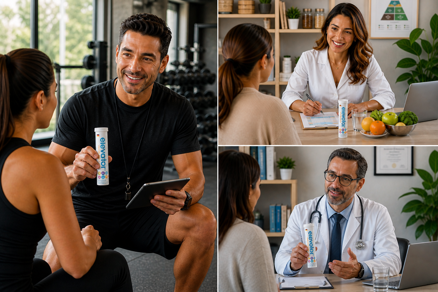 Experts in health, nutrition, and fitness recommending Elevator
